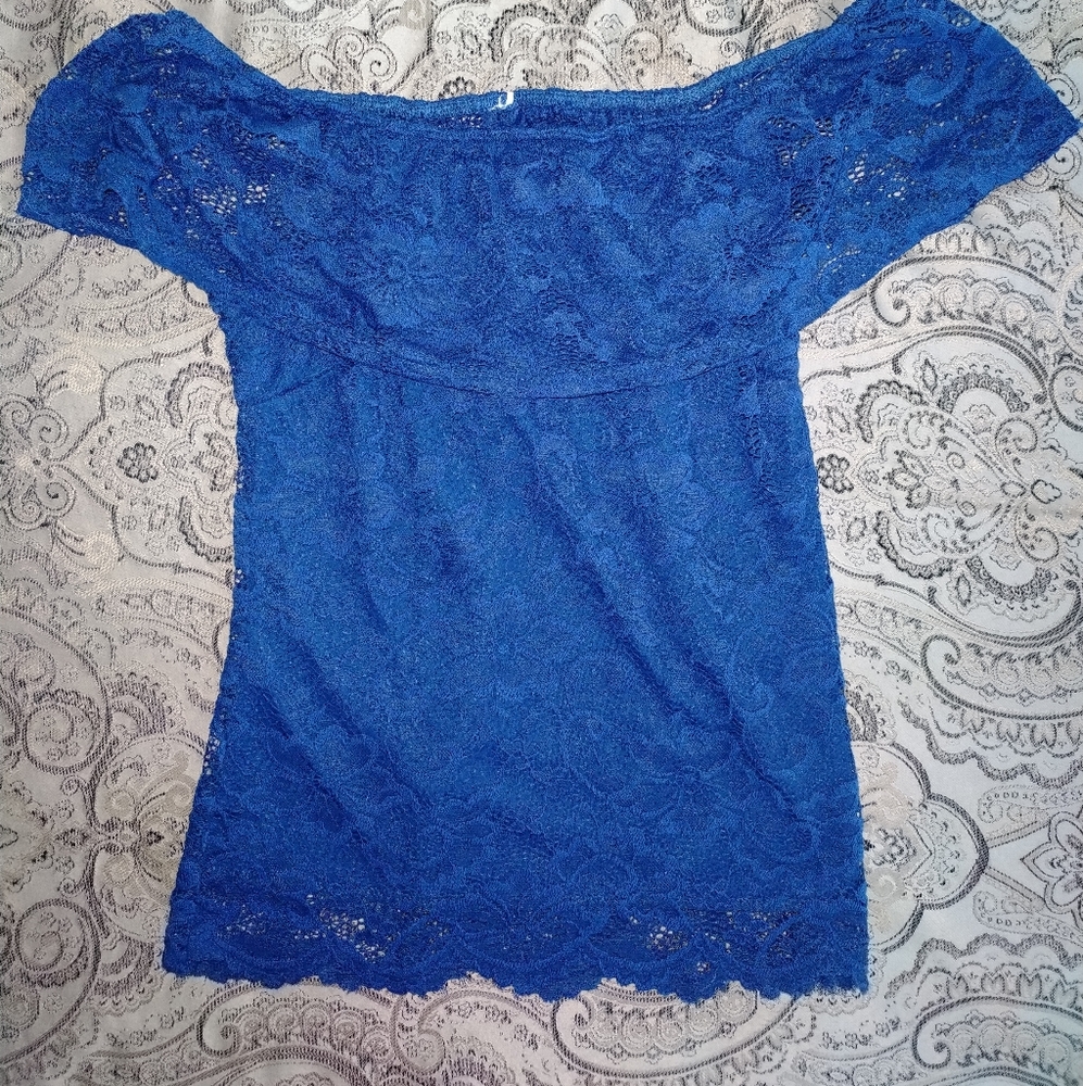 Blue lace off shoulder top